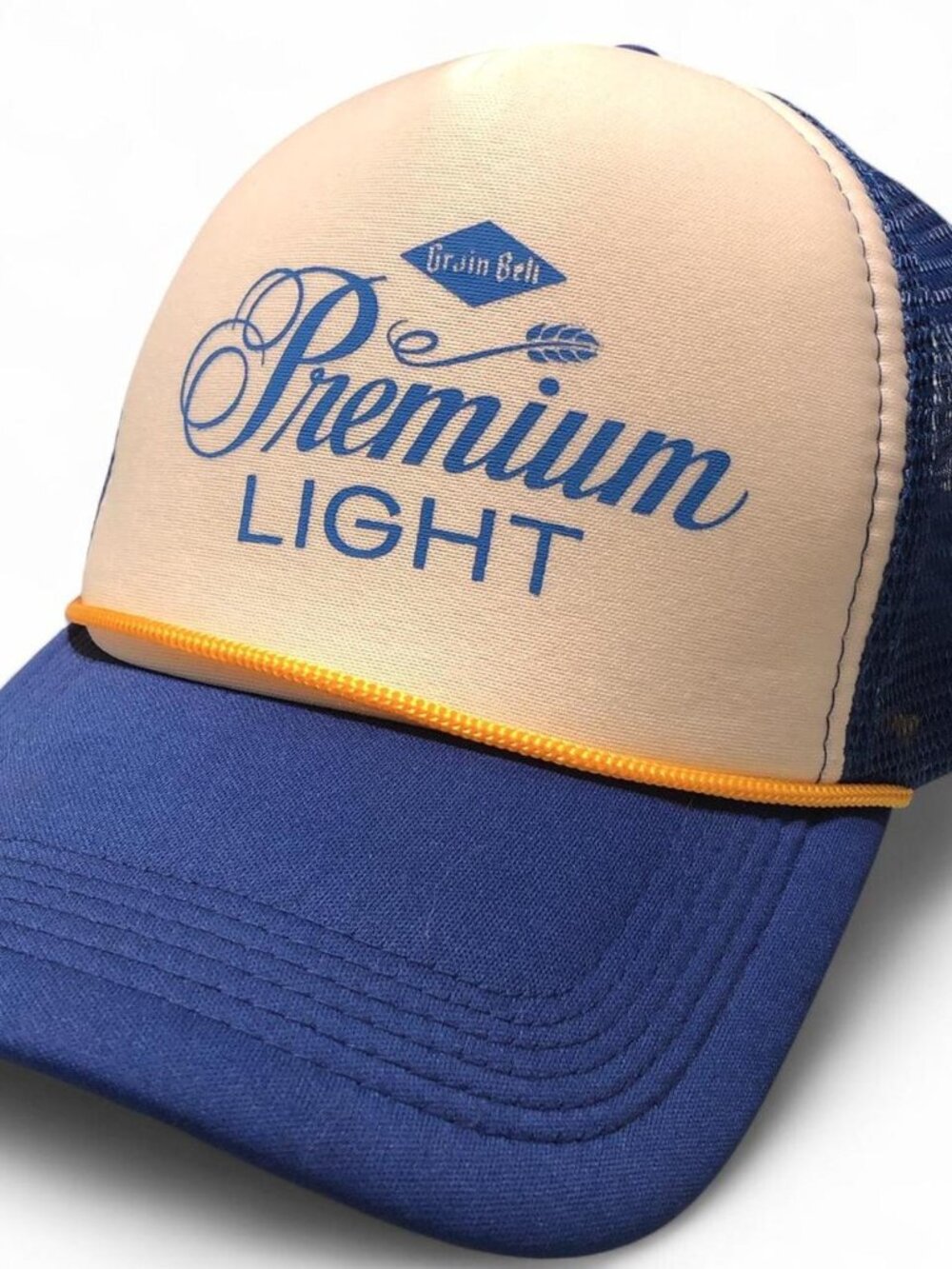 Blue and cream Grain Belt Premium Light Beer Trucker Snapback Hat